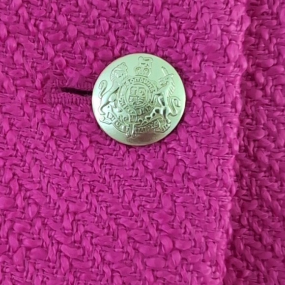 J.Crew Hot Pink Schoolboy Preppy Tweed Blazer Gold Crest Buttons Sz 6 NEW $218 - Picture 4 of 7